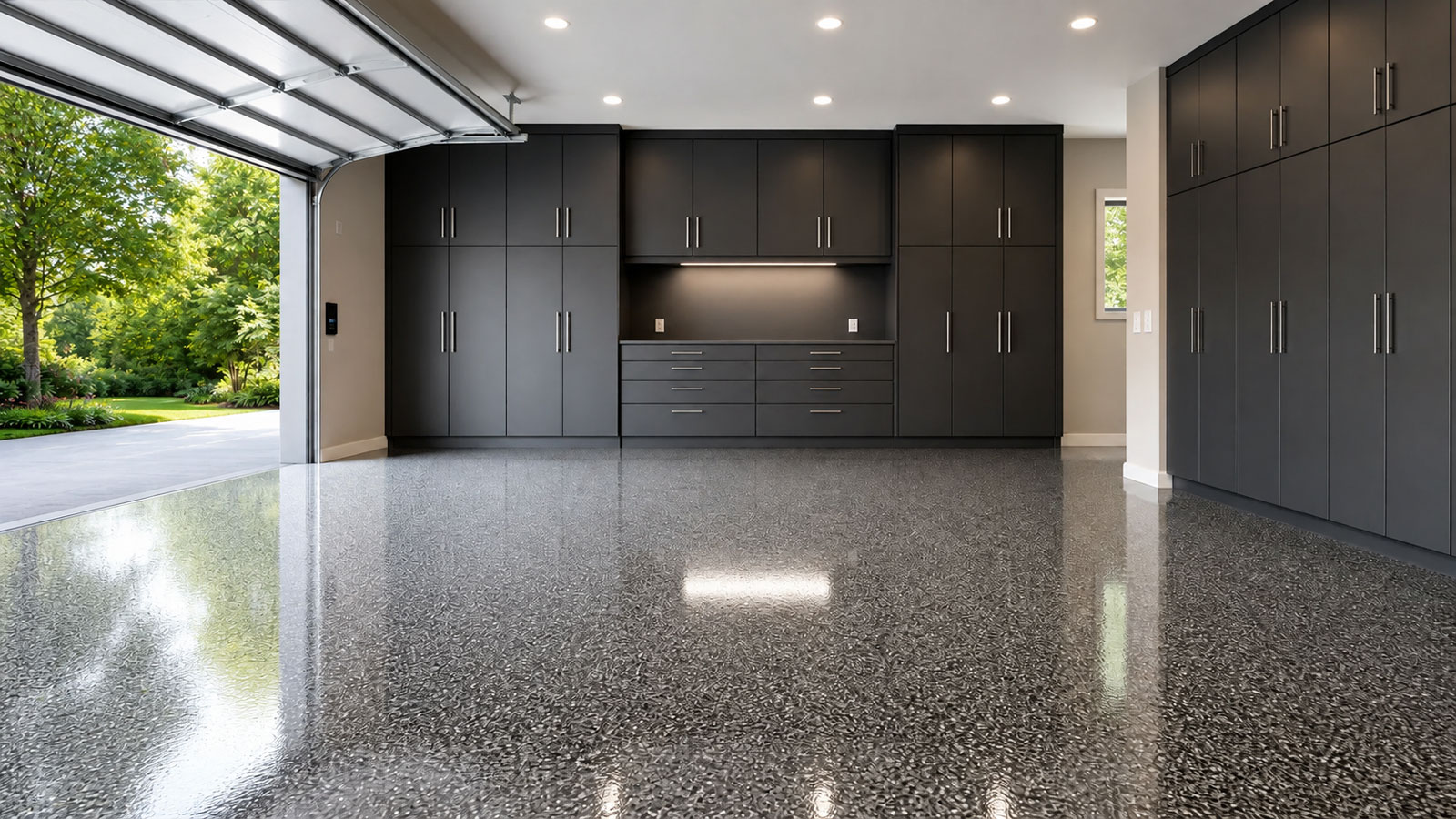 Chicago-area residential garage with a professionally coated floor